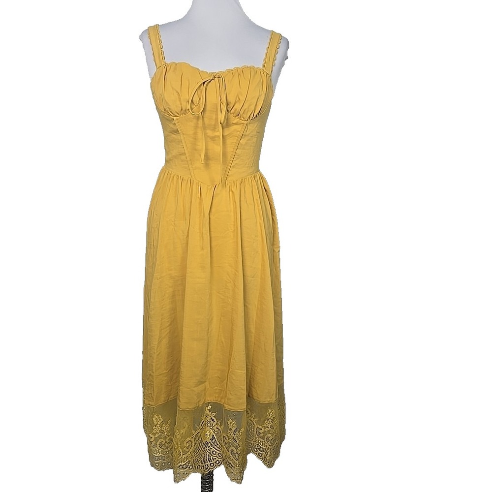 JJ's House Mustard Yellow Corset‎ Lace Trim BabyDoll Dress Small S